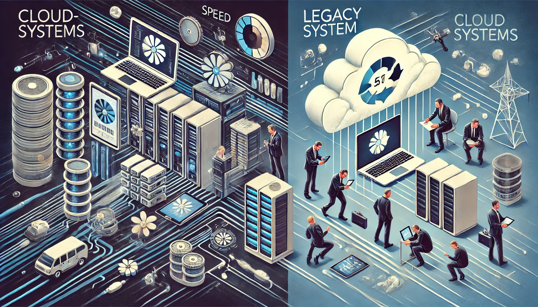 Futuristic Image Comparing Cloud ERP to Legacy